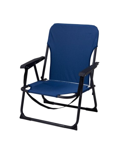 Chaise pliante bleue avec réglage de hauteur et design compact