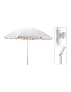 Parasol de plage crème avec pompons, ø160 x 200 cm