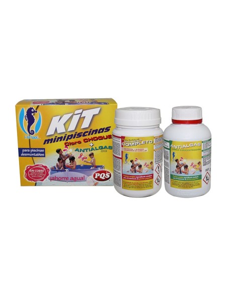 Mini maintenance kit for small pools with shock chlorine and algaecide