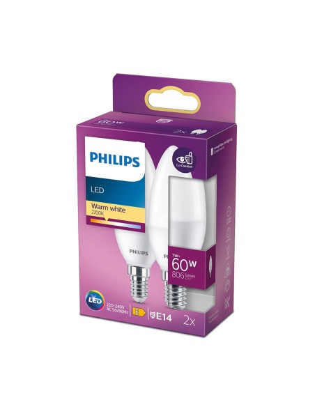 Lampadina a candela LED E14, 7W, 806 lm, luce calda, 2 pezzi