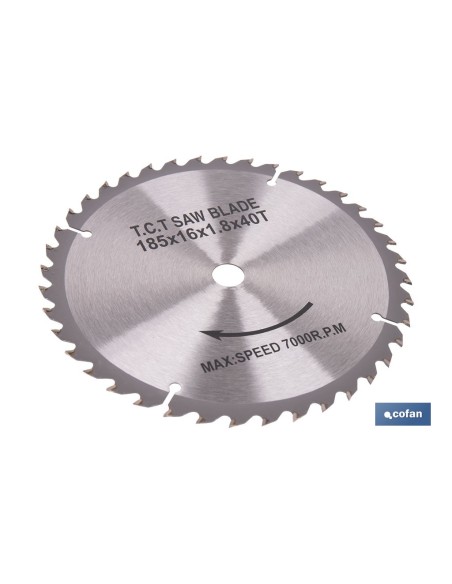 Disque de coupe pour bois 185 mm, acier, 40 dents