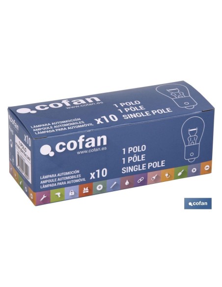 Pacote com 10 unidades LÂMPADA COFAN 1 POLO P21W 24V