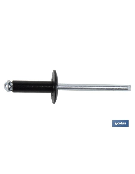 Pacote de 250 unidades rebite flor cabeça larga preto 4,8 x 16 mm