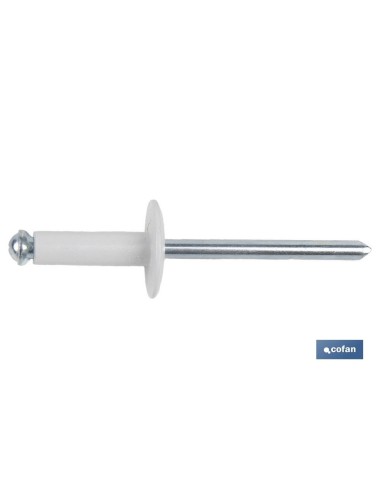 Pack 250 unidades remache flor cabeza ancha blanco 4,8 x 20 mm