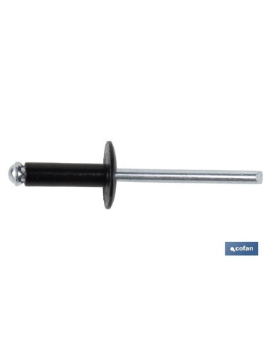 Pacote de 250 rebites flor cabeça larga 4,8 x 20 mm preto