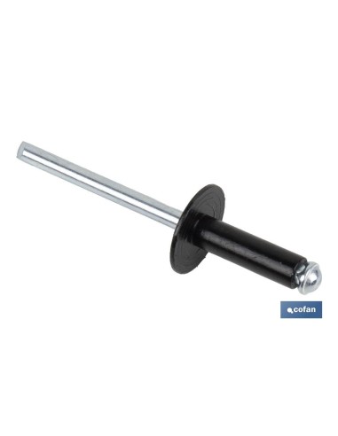 Pacote de 250 rebites flor cabeça larga 4,8 x 20 mm preto