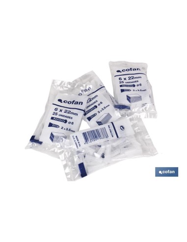 Pack 40 unidades bolsa 25 uds taco plástico 8 mm
