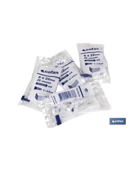 Pack 40 unidades bolsa 25 uds taco plástico 8 mm