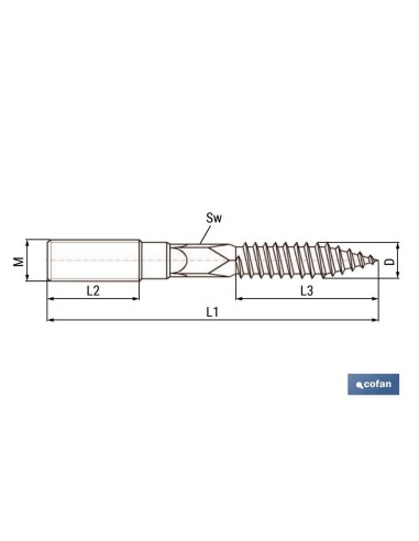 Pack of 100 double-threaded zinc-coated studs M8x50 with Torx drive
