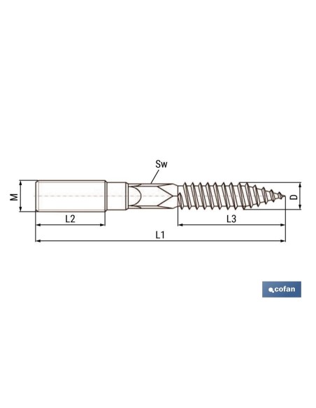 Pack of 100 double-threaded zinc-coated studs M8x50 with Torx drive
