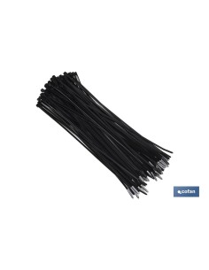 Pack mit 100 schwarzen Nylonbändern 4,8 x 250mm mit verstärktem Kopf