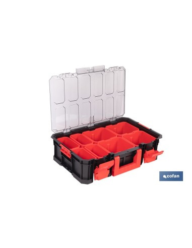 Modular toolbox with organizers and impact-resistant lid