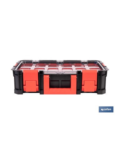 Modular toolbox with organizers and impact-resistant lid