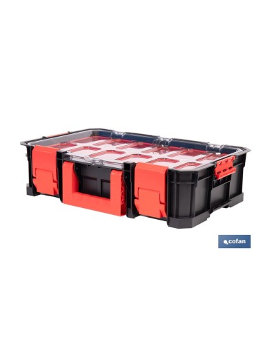 Modular toolbox with organizers and impact-resistant lid