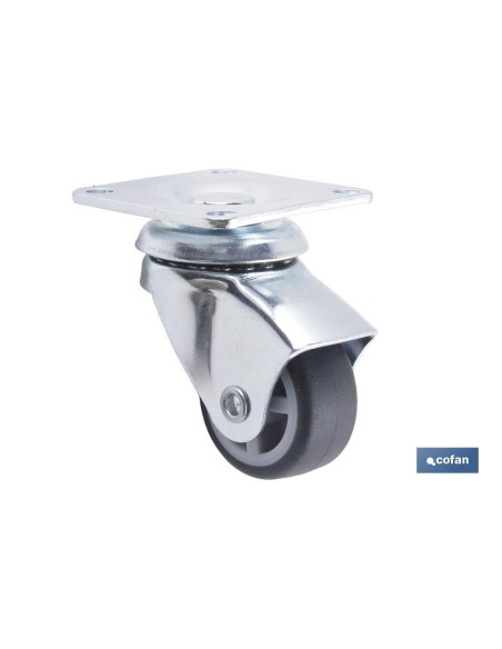 Pack 4 ruedas de goma gris con placa Ø30x18mm para mobiliario