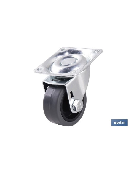 Pack 4 ruedas de goma gris con placa Ø40x18mm para mobiliario