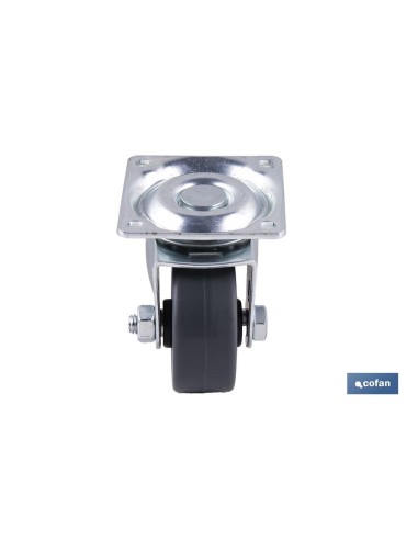 Pack 4 ruedas de goma gris con placa Ø40x18mm para mobiliario