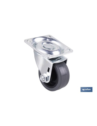 Pack 4 ruedas de goma gris con placa Ø40x18mm para mobiliario