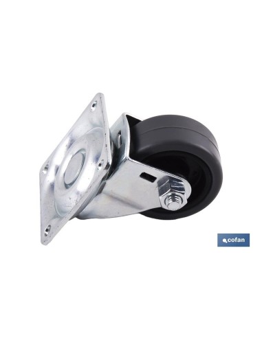 Pack 4 ruedas de goma gris con placa Ø40x18mm para mobiliario