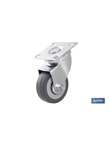 Pack of 4 Gray Rubber Wheels with Plate Ø50x18mm