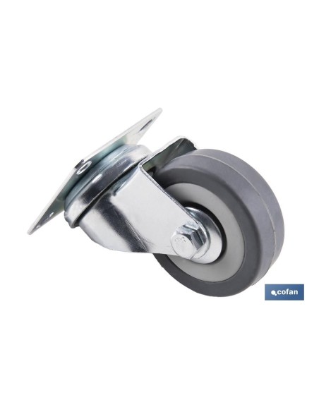 Pacote com 4 Rodas de Borracha Cinza com Placa Ø50x18mm