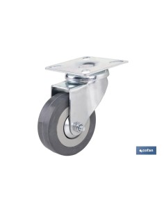 Pack of 2 Grey Rubber Wheels Plate Ø65x21mm