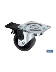 Pack de 2 roues en caoutchouc gris avec plaque et frein Ø75x22mm