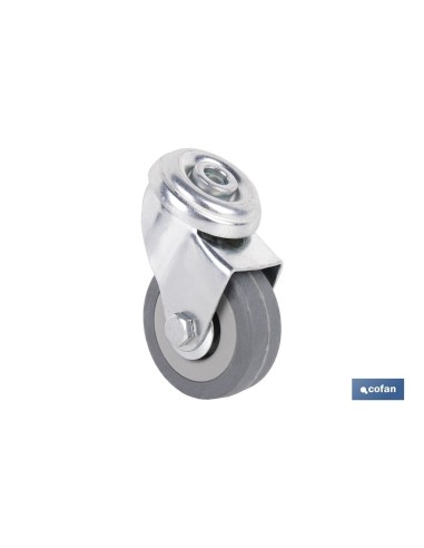 Pack 4 ruedas de goma gris pasante Ø50x18mm para mobiliario