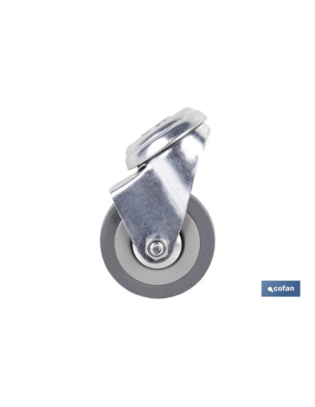 Pack 4 ruedas de goma gris pasante Ø50x18mm para mobiliario