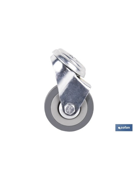 Pack 4 ruedas de goma gris pasante Ø50x18mm para mobiliario