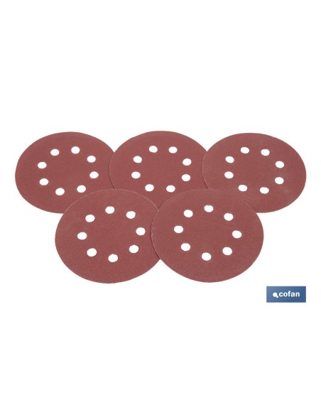 Pack of 5 sanding discs for orbital sander 8 holes Ø125 mm G 120