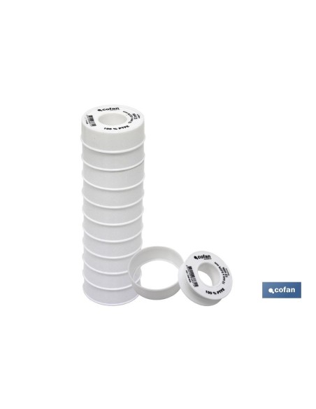 Pack de 10 unités Rollo 12 mts Ruban PTFE 12mm x 0,076mm