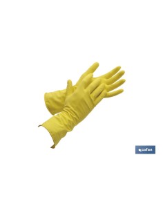 Pack mit 12 gelben Latexflockenhandschuhen Größe 9