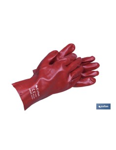 Pacote com 12 Luvas de PVC Vermelho 27 cm para Proteção Química