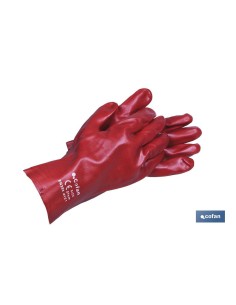 Pack de 12 gants en PVC rouge 35 cm étanches
