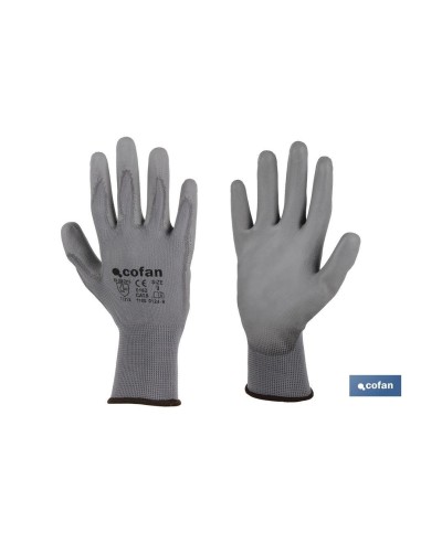 Pack of 12 100% Nylon Gloves with Polyurethane Coating Gray T-8