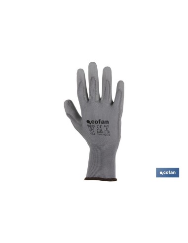 Pack of 12 100% Nylon Gloves with Polyurethane Coating Gray T-8