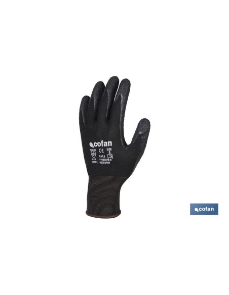 Pack de 12 Gants de Support en Polyester Imprégné de Latex Noir T-9