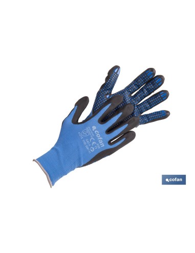 Pack mit 12 Nitrilhandschuhen mit blauen Punkten Größe 10