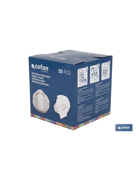 Pack mit 50 hygienischen Polypropylen-Masken mit elastischem Sitz