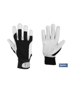 Pack mit 12 Rindslederhandschuhen mit Stoffrücken und Klettverschluss T-8