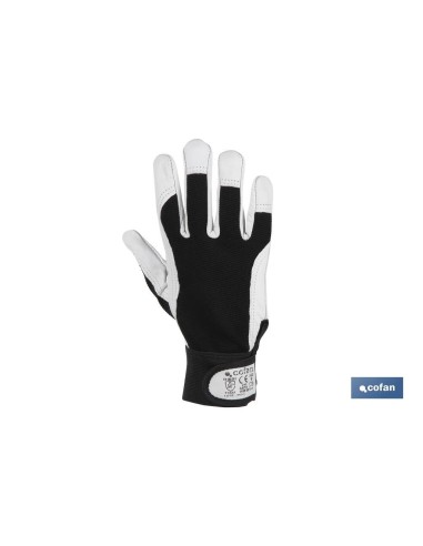Pack mit 12 Rindslederhandschuhen mit Stoffrücken und Klettverschluss T-8