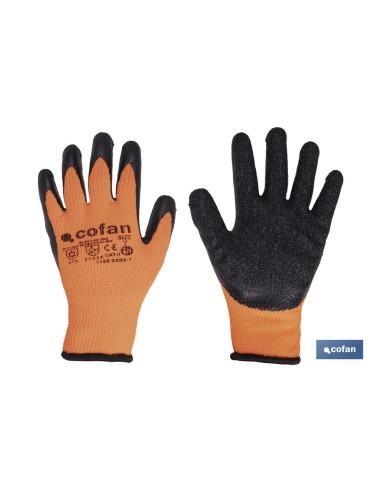 Pack mit 12 fluoreszierenden orangefarbenen Handschuhen mit thermischem Latexüberzug T-8
