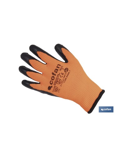 Pacote com 12 Luvas Laranja Fluorescente com Revestimento Térmico de Látex T-10