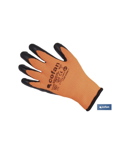 Pacote com 12 Luvas Laranja Fluorescente com Revestimento Térmico de Látex T-10