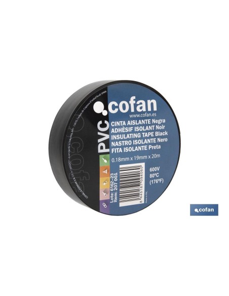 Pack de 10 unités de ruban isolant 180 microns noir 19mm x 20 mètres