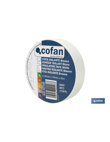 Pack de 10 unités de ruban isolant 180 microns blanc 19mm x 20 mètres
