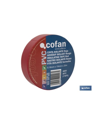 Pack de 10 unités de ruban isolant 180 microns rouge 19mm x 20 mètres