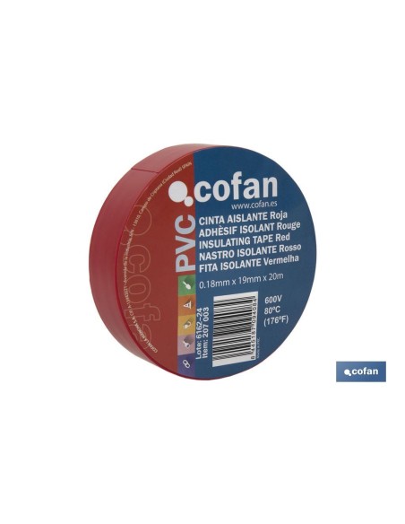 Pack de 10 unités de ruban isolant 180 microns rouge 19mm x 20 mètres