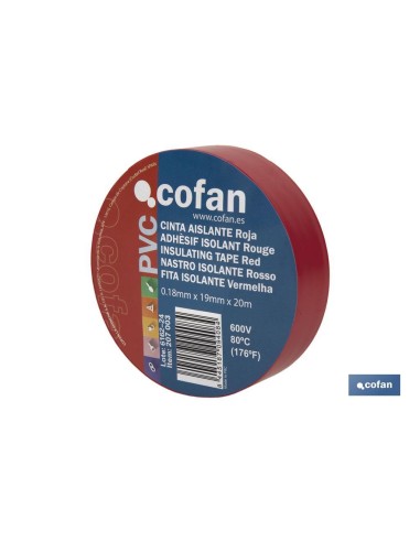 Pack de 10 unités de ruban isolant 180 microns rouge 19mm x 20 mètres